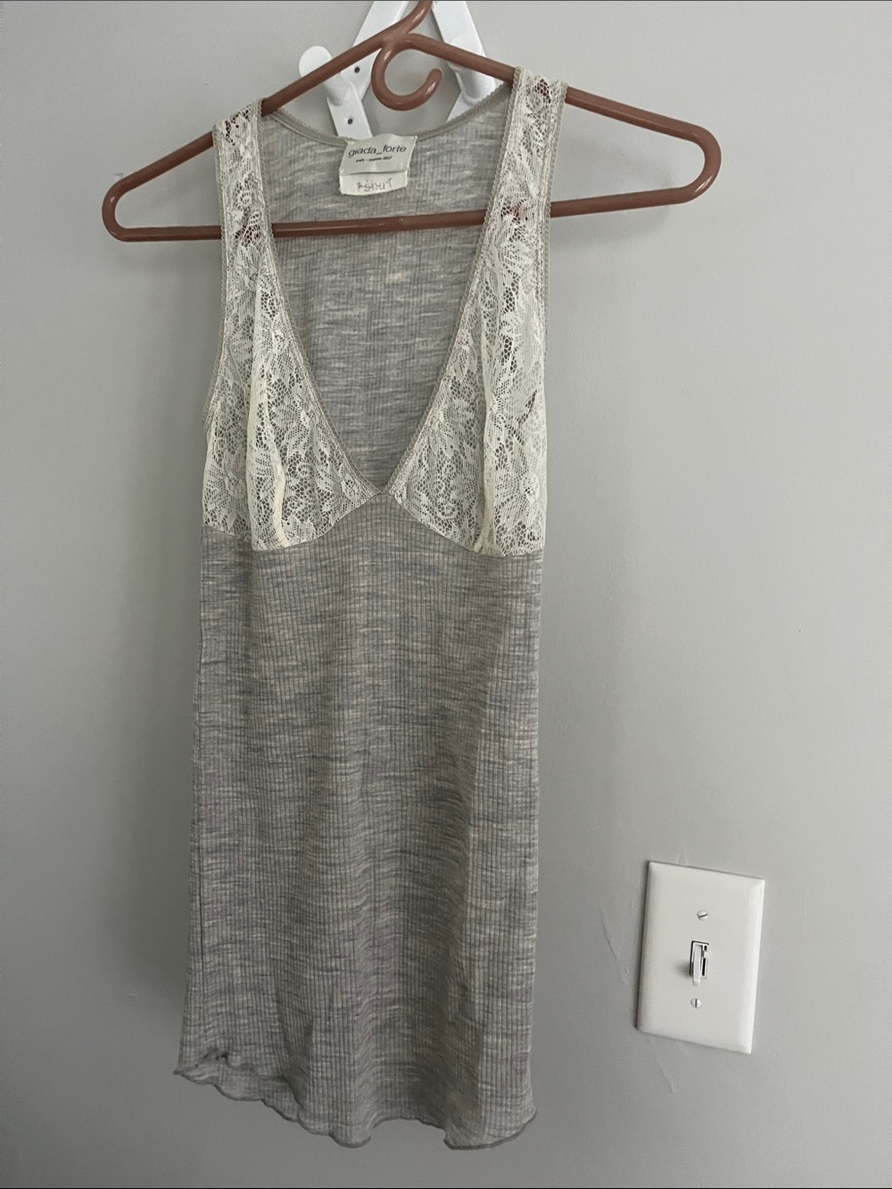 Gray Lace-Trim Chemise Nightdress